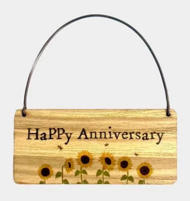 Wooden Tag - Happy Anniversary Sunflowers