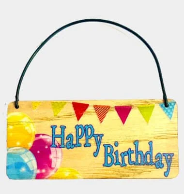 Happy Birthday balloons & bunting wooden tag