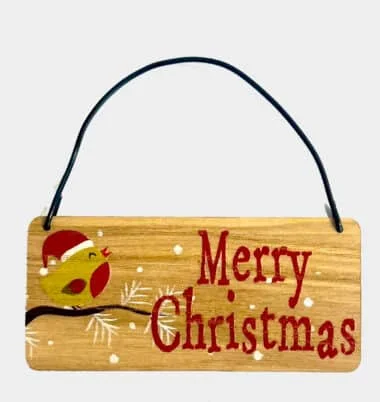Merry Christmas robin design wooden tag